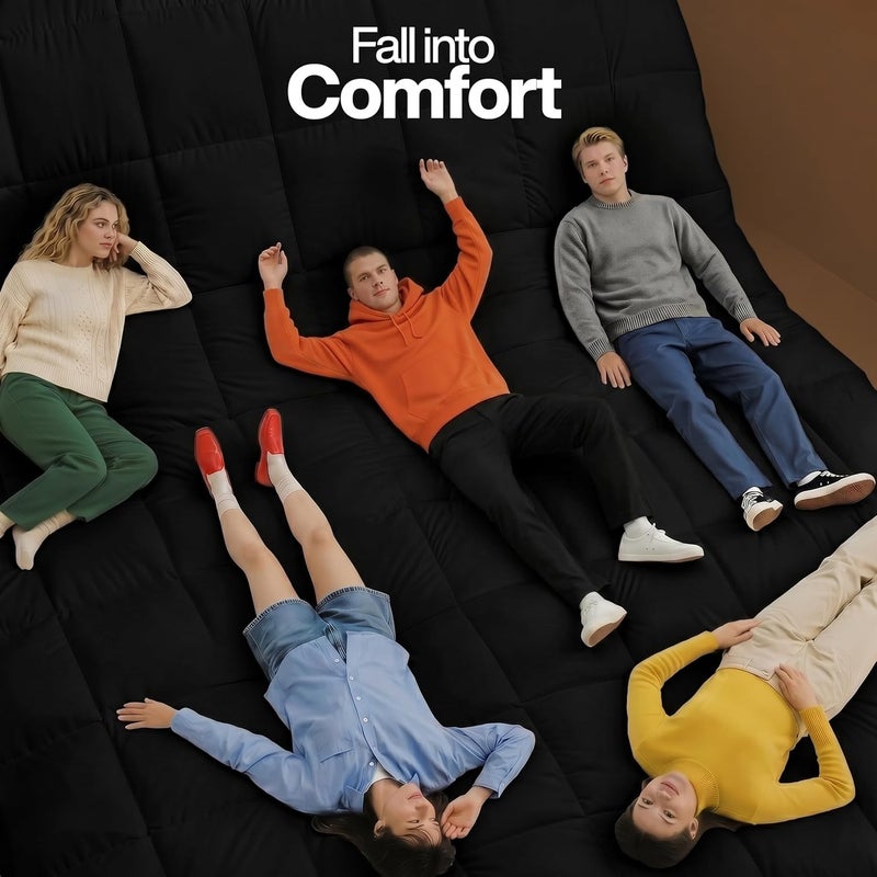 Comforter Duvet Insert - Quilted Comforter with Corner Tabs - Box Stitched Down Alternative Comforter (Black/Grey, Queen) - Image 3