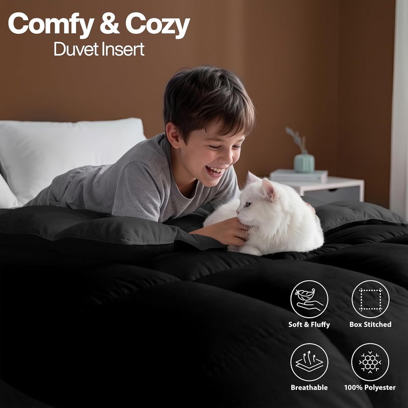 Comforter Duvet Insert - Quilted Comforter with Corner Tabs - Box Stitched Down Alternative Comforter (Black/Grey, Queen) - Image 5