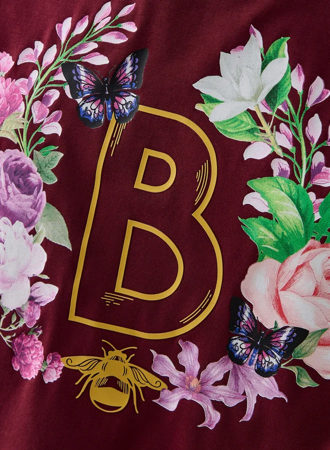 SP Characters Floral Print Cropped T-shirt with Crew Neck