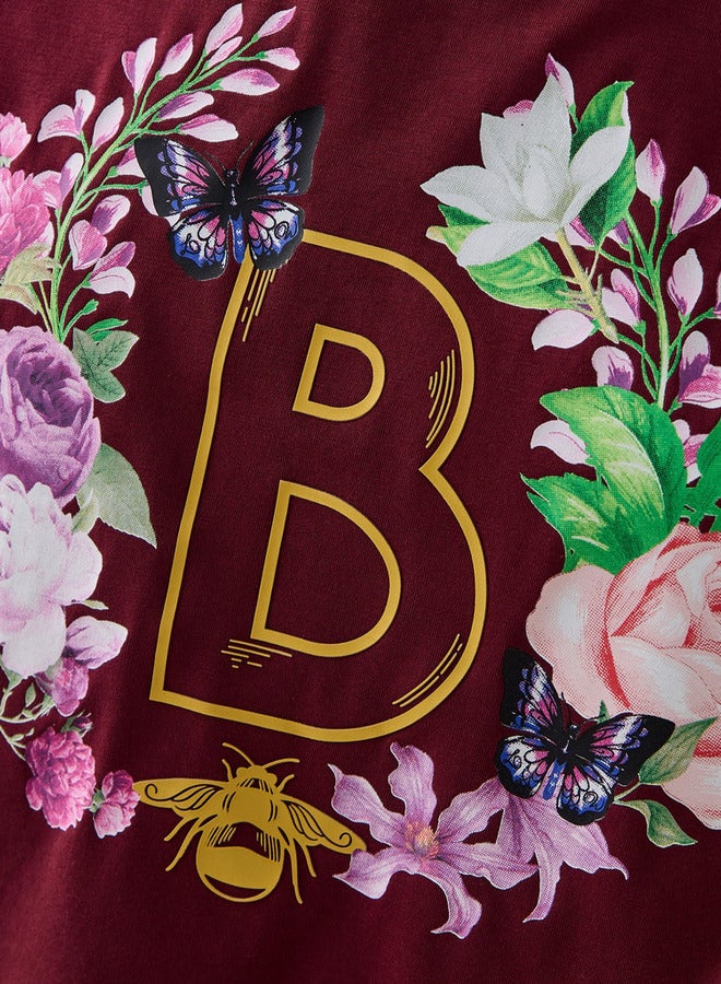 SP Characters Floral Print Cropped T-shirt with Crew Neck - Image 4