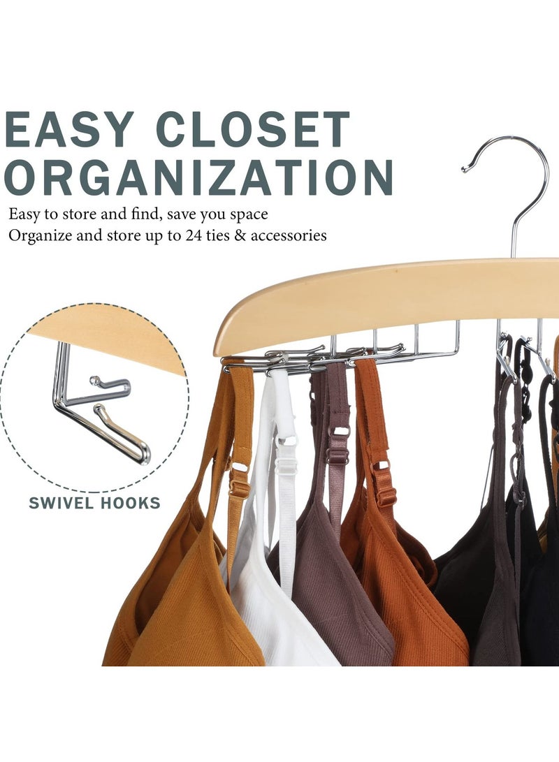 SYOSI SYOSI 2 Pcs Bra Hangers, Underwear Hangers Wooden Hangers for Tank Tops/Bras/Ties/Belt/Camisole with 360° Rotating & 24 Foldable Metal Hooks  - Image 4
