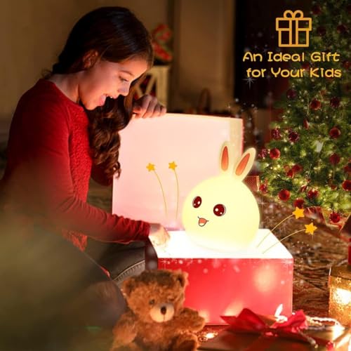 BRIGATTES Night Lamp for Kids, Silicone Cute Little Rabbit LED Table Lamp, Colour Changing with USB Rechargeable Night Light for Kids Bedroom Decor, Gifts for Baby, Children, White - Image 3