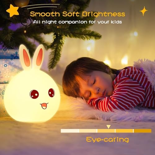 BRIGATTES Night Lamp for Kids, Silicone Cute Little Rabbit LED Table Lamp, Colour Changing with USB Rechargeable Night Light for Kids Bedroom Decor, Gifts for Baby, Children, White - Image 2