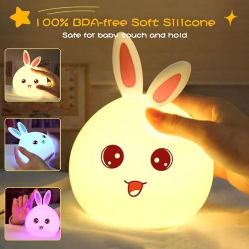 BRIGATTES Night Lamp for Kids, Silicone Cute Little Rabbit LED Table Lamp, Colour Changing with USB Rechargeable Night Light for Kids Bedroom Decor, Gifts for Baby, Children, White - Image 4