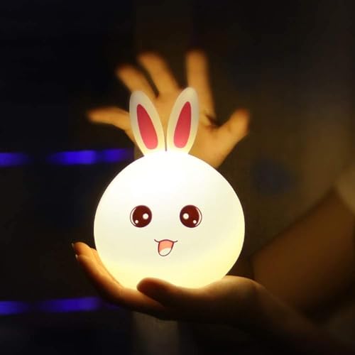 BRIGATTES Night Lamp for Kids, Silicone Cute Little Rabbit LED Table Lamp, Colour Changing with USB Rechargeable Night Light for Kids Bedroom Decor, Gifts for Baby, Children, White - Image 1