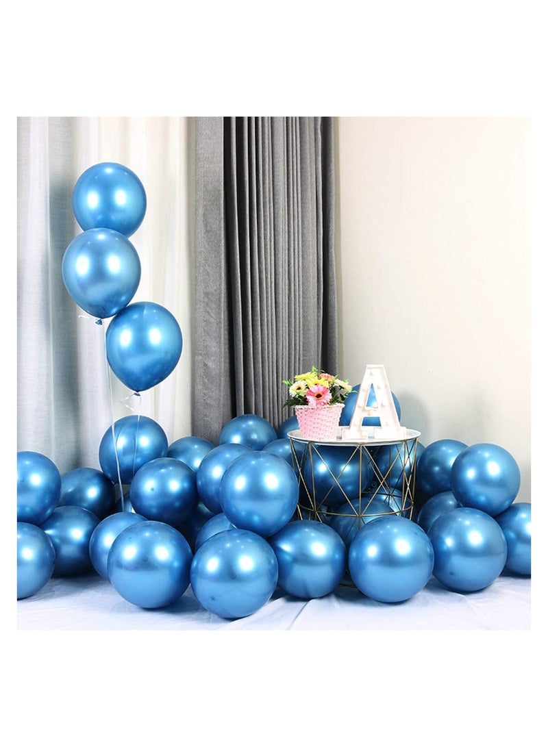 JOLLITY LLC بالونات كروم معدنية 50 قطعة 12 بوصة هيليوم لامعة سميكة زينة حفلات (كروم أزرق) - Image 2