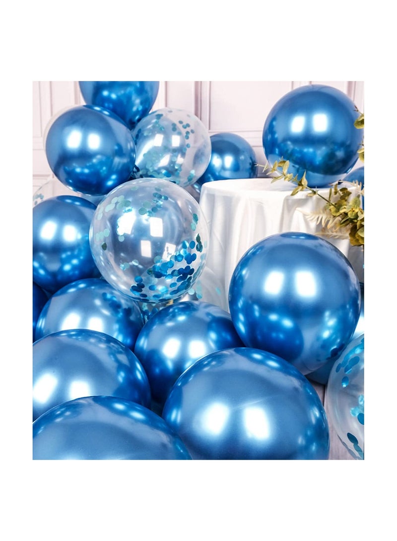 JOLLITY LLC بالونات كروم معدنية 50 قطعة 12 بوصة هيليوم لامعة سميكة زينة حفلات (كروم أزرق) - Image 4