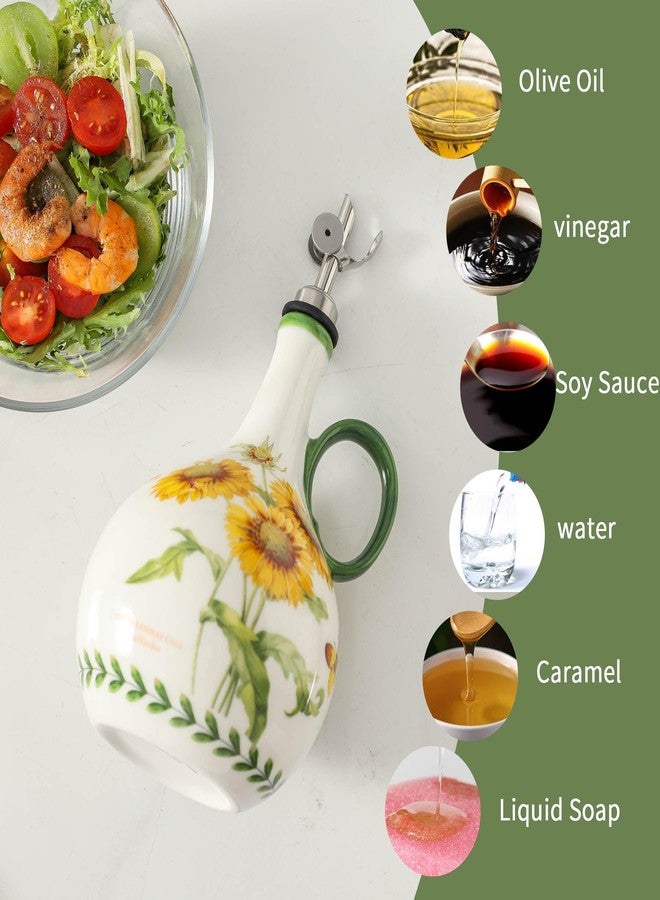 Howise Sunflower 29oz Ceramic Olive Oil Dispenser Bottle for Kitchen,1 Piece Oil Dispenser with Stainless Steel Pourers, Suitable for Storage Vinegar, Soy Sauce, Coffee Syrup, Liquids - Image 4