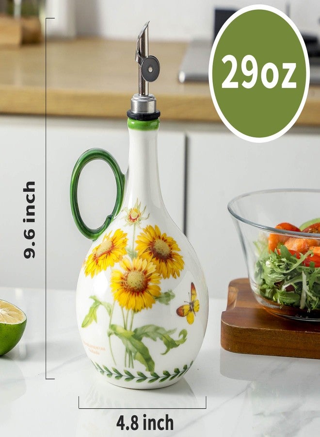 Howise Sunflower 29oz Ceramic Olive Oil Dispenser Bottle for Kitchen,1 Piece Oil Dispenser with Stainless Steel Pourers, Suitable for Storage Vinegar, Soy Sauce, Coffee Syrup, Liquids - Image 2