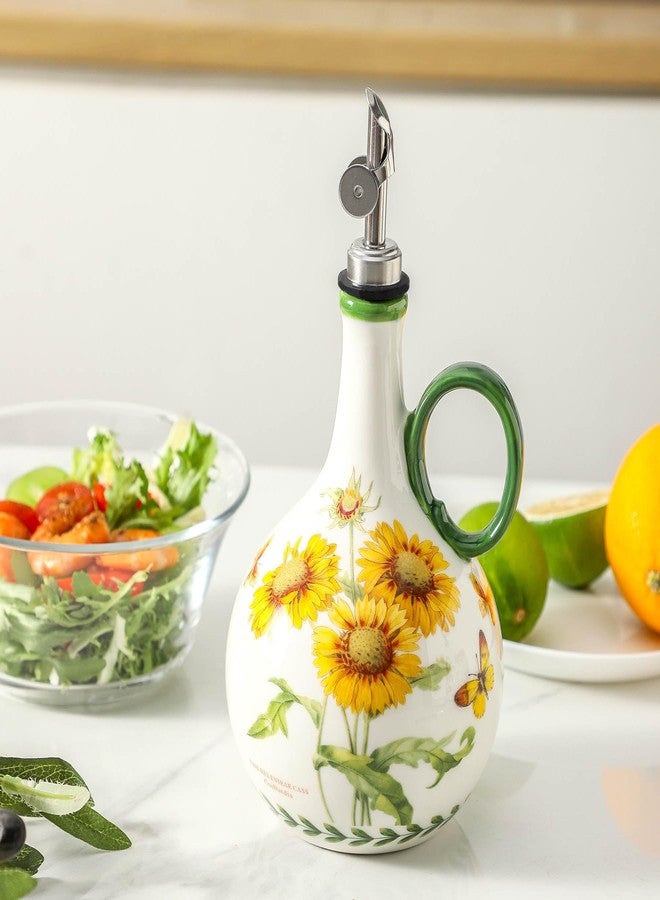 Howise Sunflower 29oz Ceramic Olive Oil Dispenser Bottle for Kitchen,1 Piece Oil Dispenser with Stainless Steel Pourers, Suitable for Storage Vinegar, Soy Sauce, Coffee Syrup, Liquids - Image 5