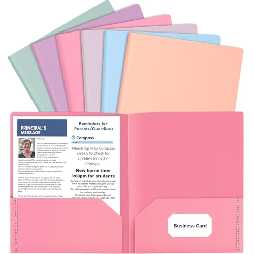 HABGP 6 Pack Colored File Folders with Pockets and Business Card Holder, Pastel Decorative Pocket Folders for Documents, Cute Plastic Folders for Filing Cabinet, School, Office, Resume Portfolio - Image 1