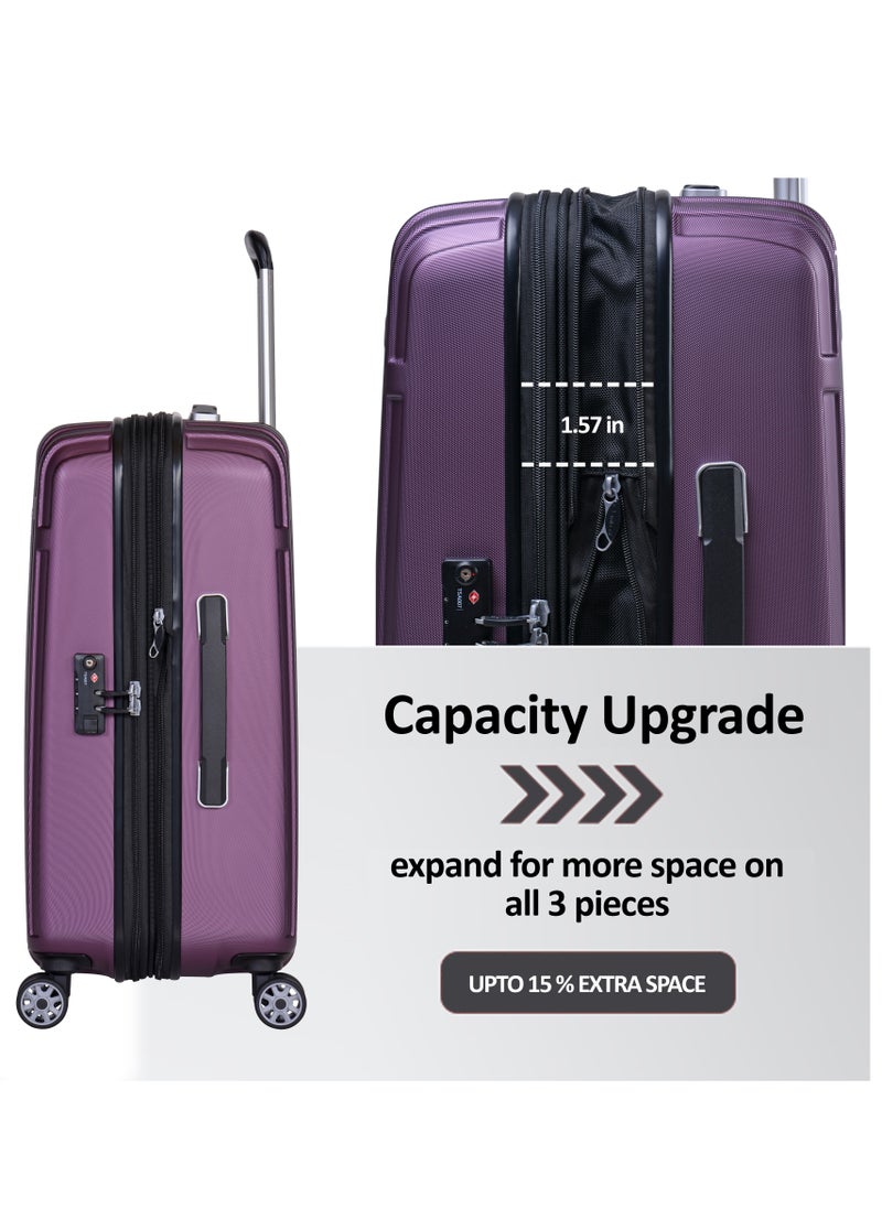 eminent - Hard Case Travel Bag Makrolon Polycarbonate Luggage Trolley Lightweight Expandable Zipper Suitcase 4 Quiet Wheels With TSA Lock KG82 Purple - Image 1