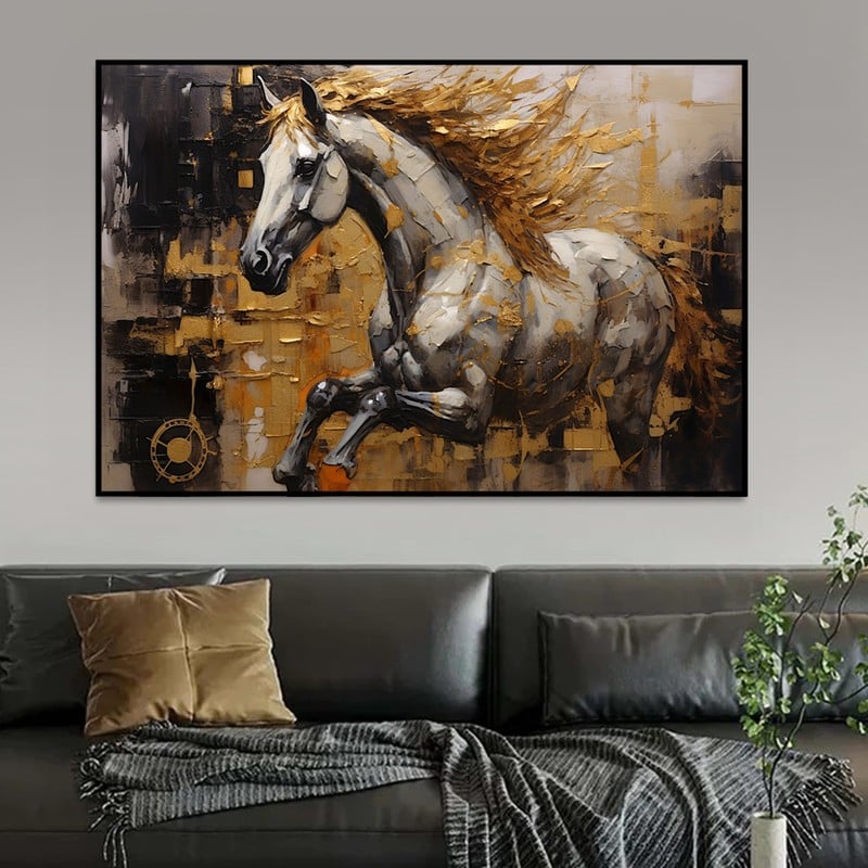 ماركتنا لوحة قماشية بتصميم الخيول مع برواز مجوف مقاس (60×40) قطعة واحدة - Image 3