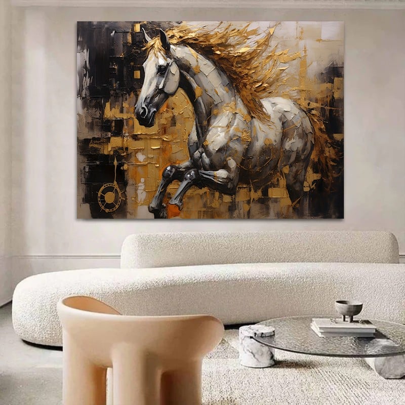 ماركتنا لوحة قماشية بتصميم الخيول مع برواز مجوف مقاس (60×40) قطعة واحدة - Image 2