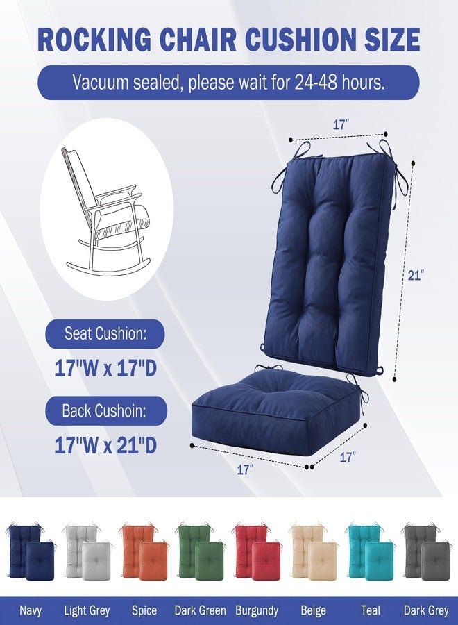 IPYNBAP Rocking Chair Cushion Set, Waterproof and Fade Resistant Patio Chair Cushions, Tufted Chair Pads for Rocker Furniture, Indoor/Outdoor Seat Cushions with Ties, 17x17 Inch, Navy Blue - Image 2