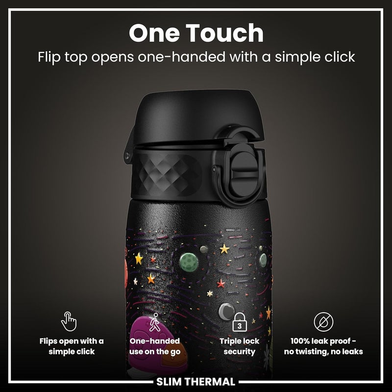 ION8 Vacuum Insulated Stainless Steel Water Bottle, 500 ml, Leak-Proof, One-Handed Opening, Secure Locking, Dishwasher Safe, Carry Handle, Easy to Clean, Durable & Scratch-Resistant, Spaceship Design - Image 2