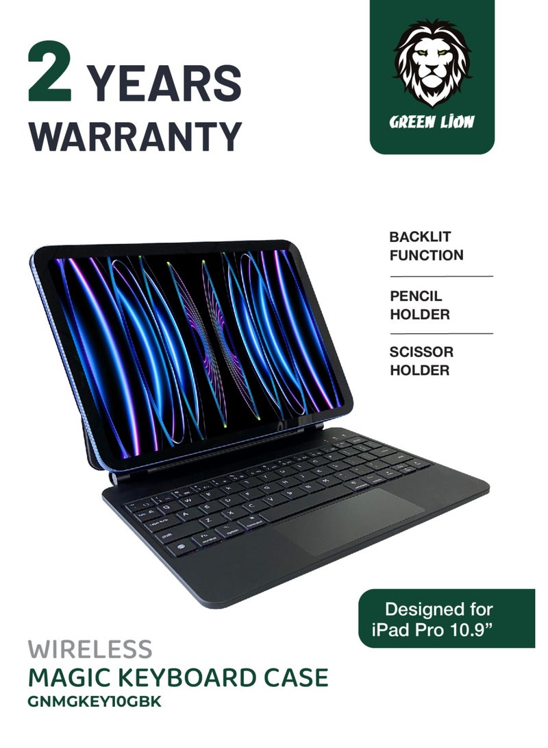 GREEN LION Magic Keyboard (Multi-Language Keys) Superior Keyboard Quality High Sensitivity Touchpad Foldable And Portable Backlight with Brightness Adjustable For iPad 11” 10th Generation 2022 - Black - Image 1