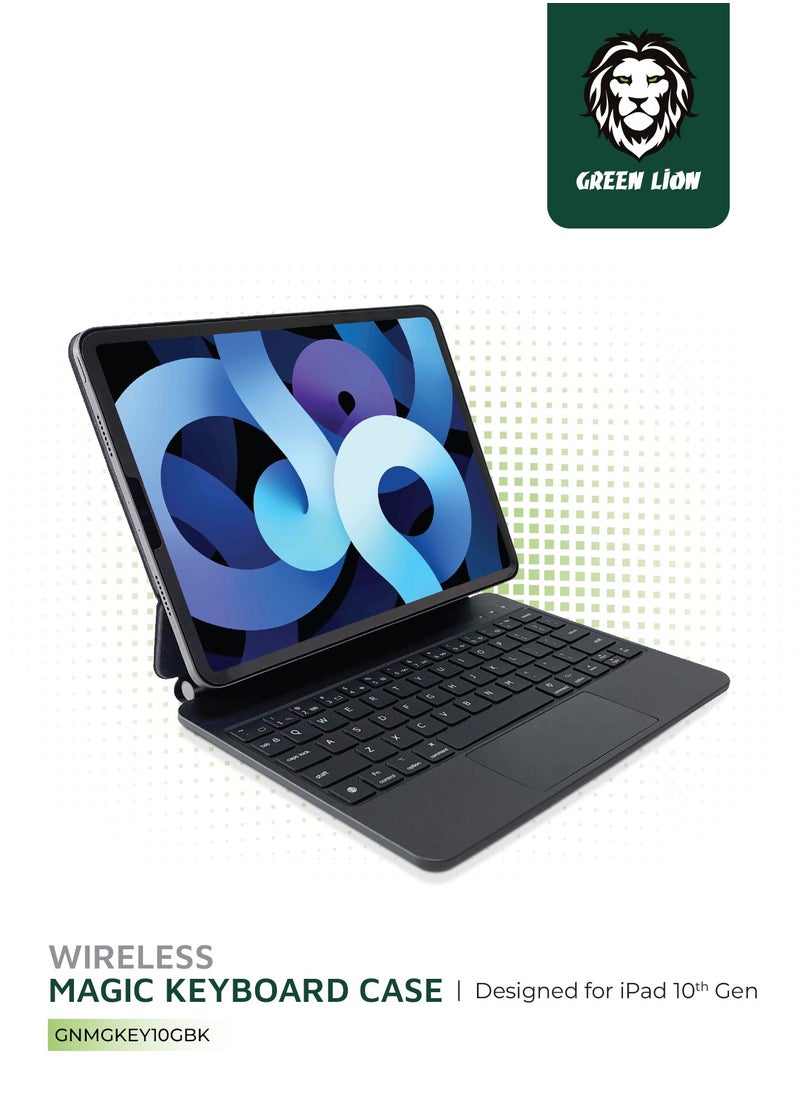 GREEN LION - Magic Keyboard (Arabic/English) 500mAh Superior Keyboard Quality High Sensitivity Touchpad Foldable And Portable Backlight With Brightness Adjustable For iPad 10.9” 10th Generation 2022 - Black - Image 1