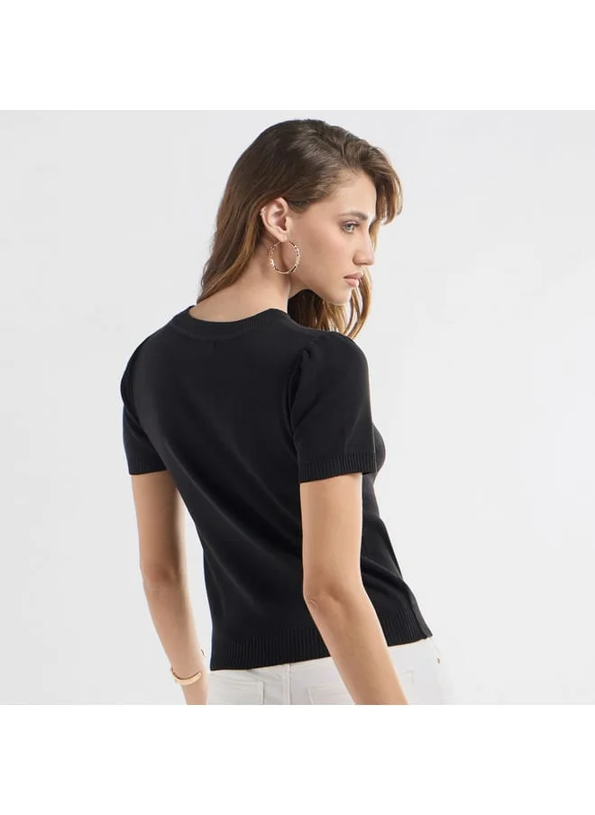 FAV Solid Crew Neck T-shirt with Short Sleeves