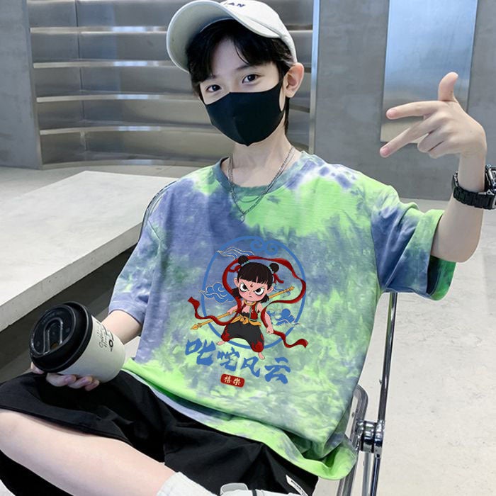 Boys' Short-sleeved Children's 2025 T-shirt Cotton New Half-sleeved Loose Tie-dyed Top for Middle and Big Children for Summer - Image 1