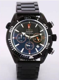 Omega Men Quartz Black Watch, Analog Display And Stainless Steel Strap
