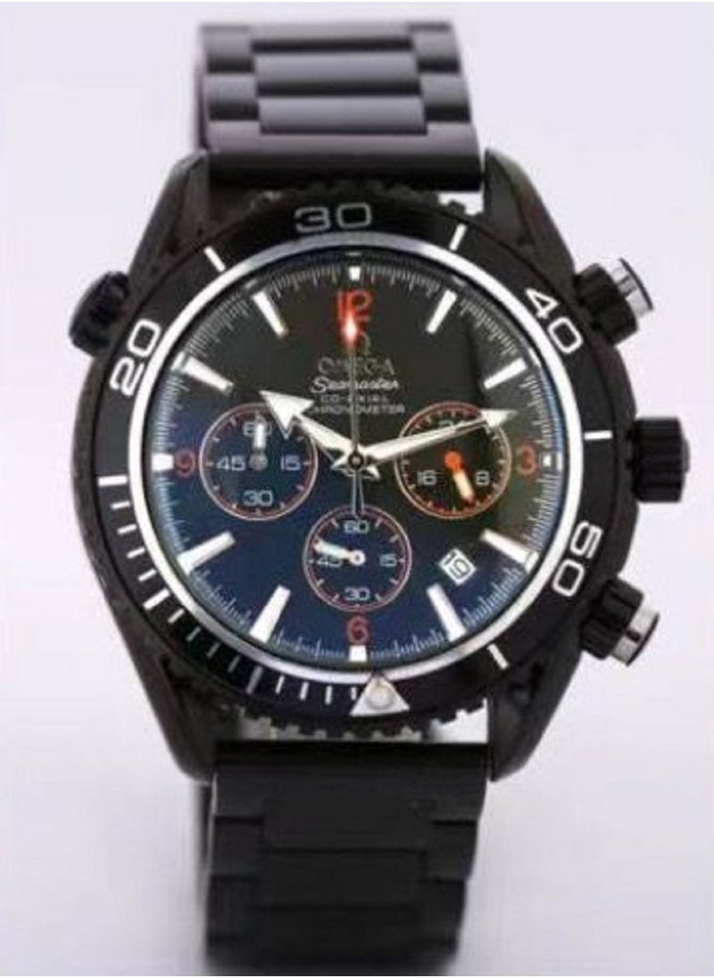 Omega - Omega Men Quartz Black Watch, Analog Display And Stainless Steel Strap - Image 1