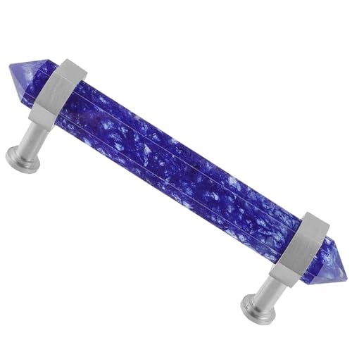 mookaitedecor Brushed Stainless Steel with Blue Smelting Quartz Double Crystal Points Drawer Pulls Cabinets Handles Door Knobs for Dresser Cupboard Kitchen Decor - Image 1