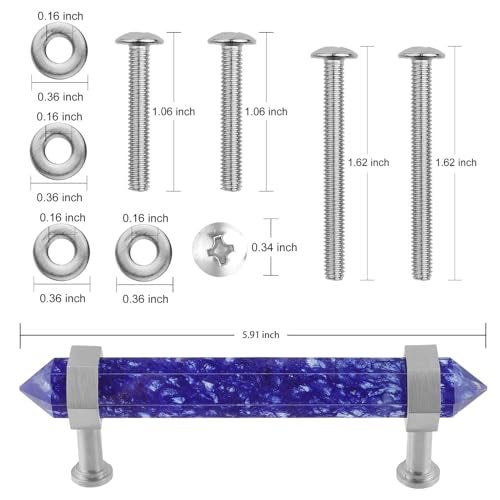 mookaitedecor Brushed Stainless Steel with Blue Smelting Quartz Double Crystal Points Drawer Pulls Cabinets Handles Door Knobs for Dresser Cupboard Kitchen Decor - Image 3