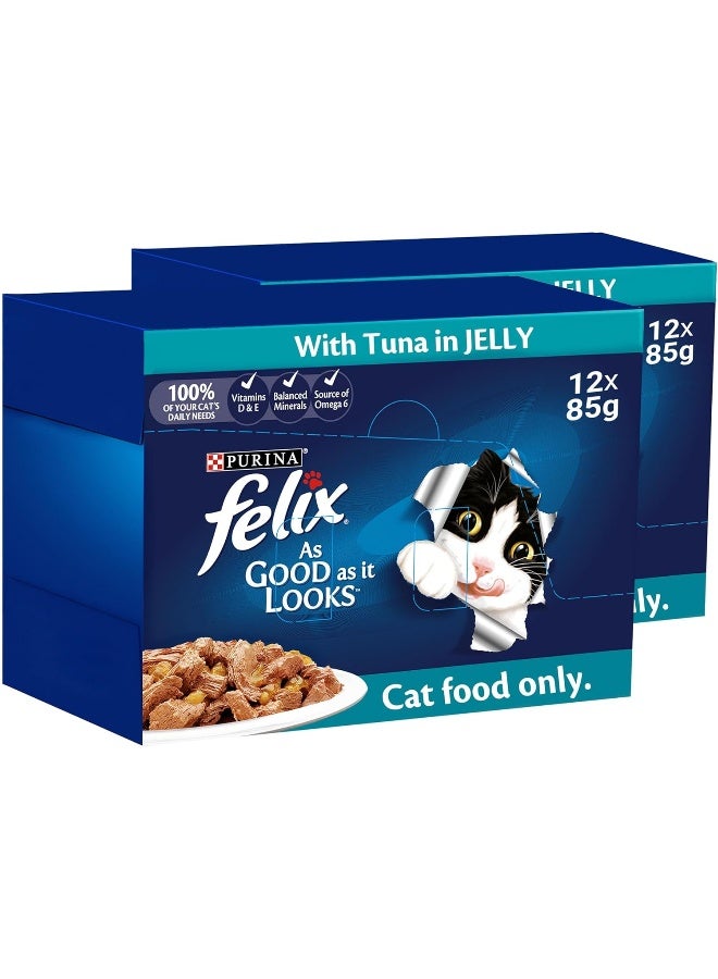 PURINA بوريانا فيليكس كما يبدو للبالغين القطط مع التونة في الجيلي 85 جرام، عبوة من 12 - Image 1
