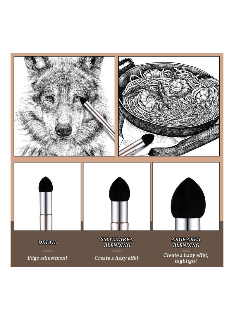 6 Pcs Artist Blending Sponge Pen, Reusable Sketch Rubbing Sponge Brush, Washable Drawing Correction Sketch Tool for Artist Student Charcoal Powder Drawing Correcting Smudge Smear, 3 Size - Image 4