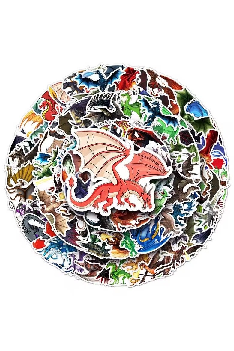 Dragon Stickers Pack of 50 Vinyl  Dragon Stickers for Water Bottles Skateboard Motorcycle Luggage Scrapbook Laptop Car Waterproof Funny Animal Stickers for Teenagers Children