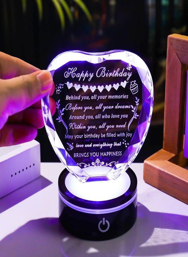 YWHL Happy Birthday Gifts for Women Men with Colorful Light Base Laser Crystal Heart Birthday Gifts for Her Him Happy Birthday Decorations Unique Gift for Mom Dad Grandma Wife Friends - Image 5