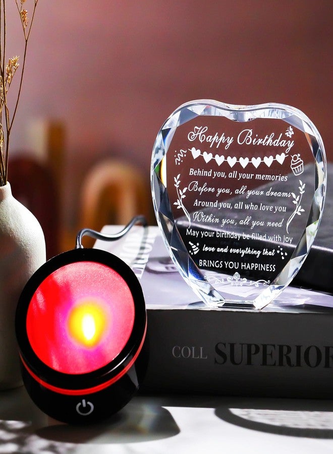 YWHL Happy Birthday Gifts for Women Men with Colorful Light Base Laser Crystal Heart Birthday Gifts for Her Him Happy Birthday Decorations Unique Gift for Mom Dad Grandma Wife Friends - Image 4