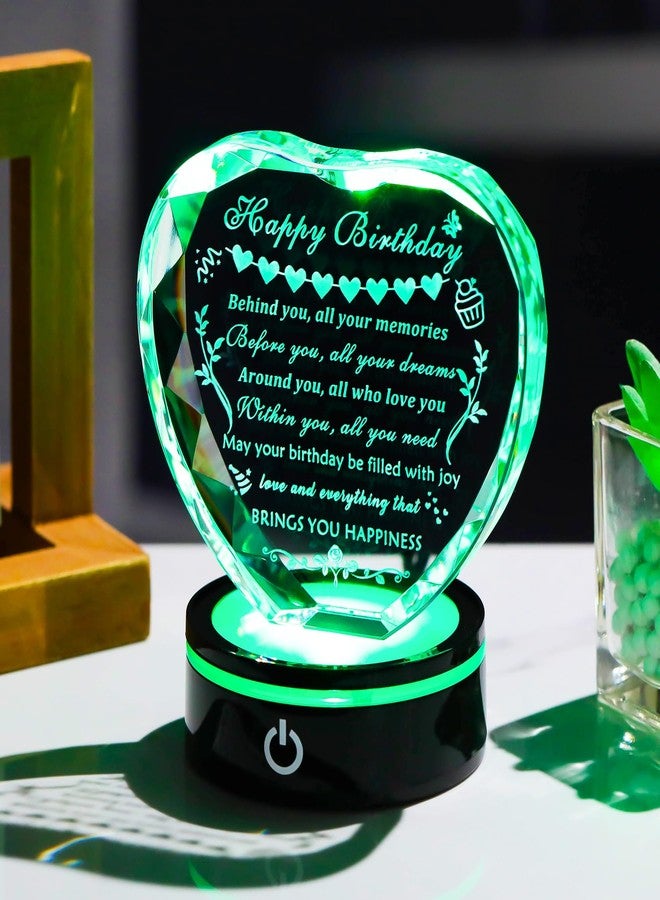 YWHL Happy Birthday Gifts for Women Men with Colorful Light Base Laser Crystal Heart Birthday Gifts for Her Him Happy Birthday Decorations Unique Gift for Mom Dad Grandma Wife Friends - Image 2