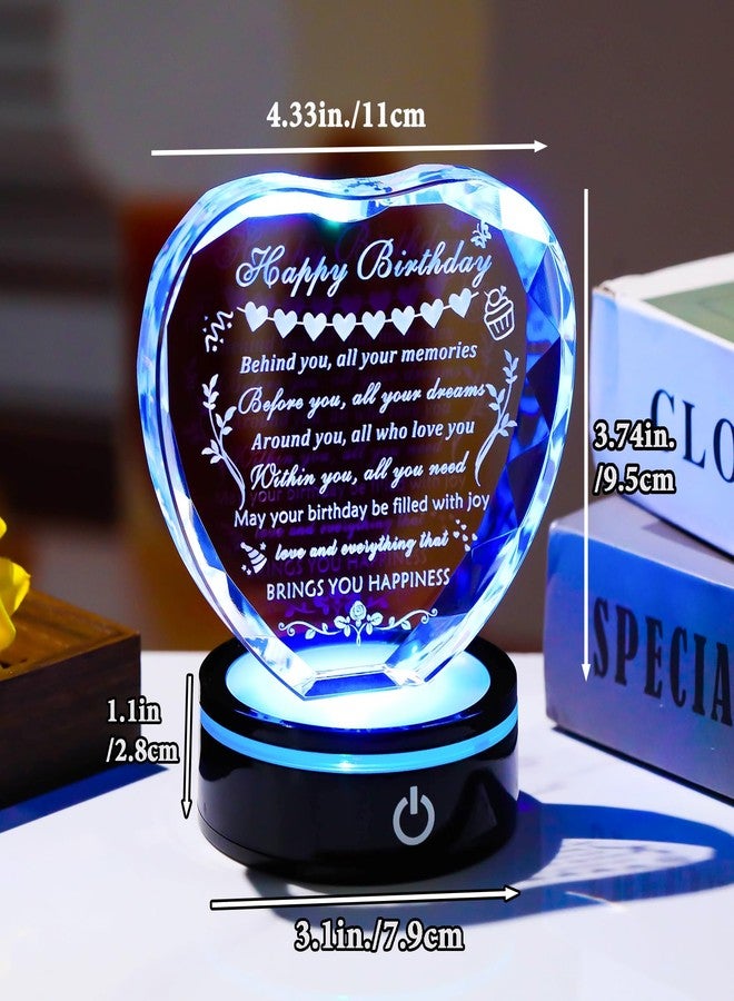 YWHL Happy Birthday Gifts for Women Men with Colorful Light Base Laser Crystal Heart Birthday Gifts for Her Him Happy Birthday Decorations Unique Gift for Mom Dad Grandma Wife Friends - Image 3