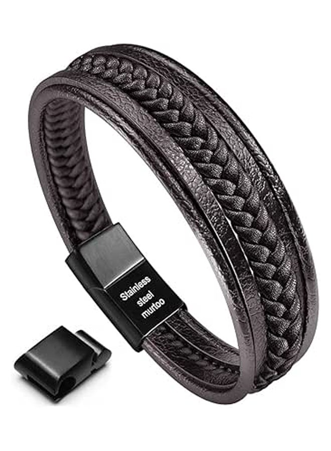 Men's Bracelet Leather Braided Natural Healing Stone Black Blue Brown Bracelet with Magnetic Clasp Gift for Men - Image 1