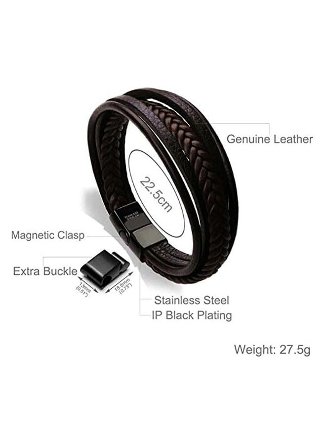 Men's Bracelet Leather Braided Natural Healing Stone Black Blue Brown Bracelet with Magnetic Clasp Gift for Men - Image 3