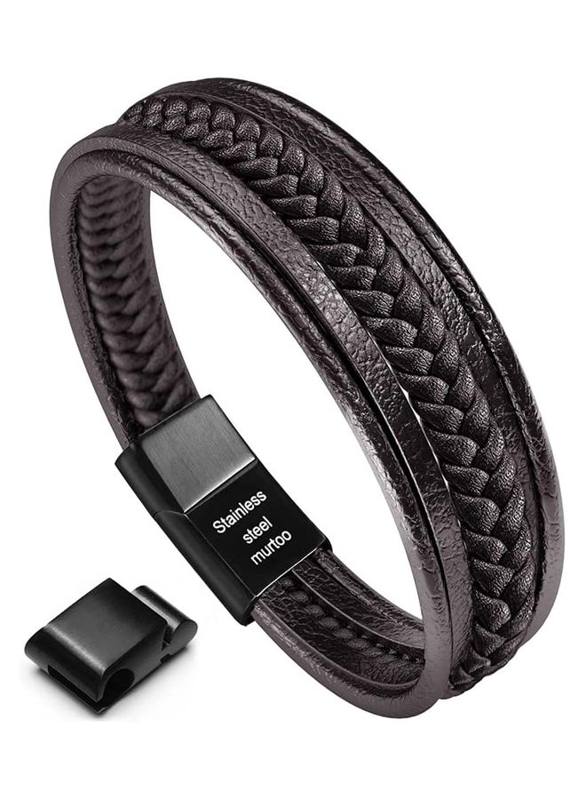 Men's Bracelet Leather Braided Natural Healing Stone Black Blue Brown Bracelet with Magnetic Clasp Gift for Men - Image 4
