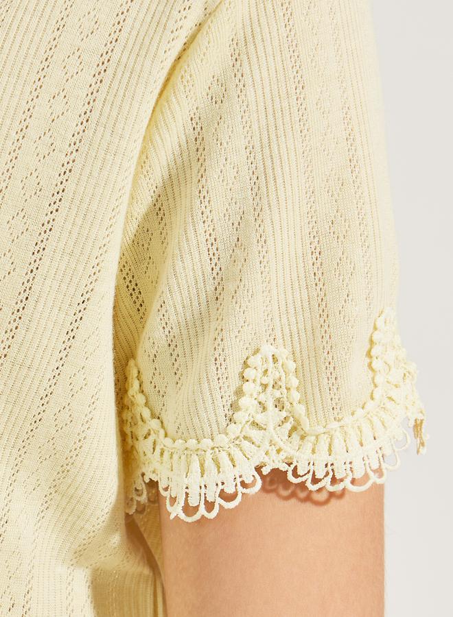 Styli Pointelle Knit Top with Lace Detail  - Image 4