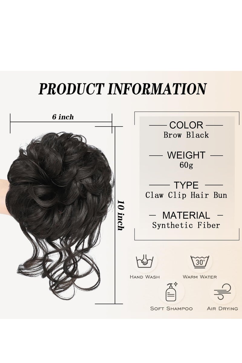LUMYA Messy Bun Hair Piece Claw Clip, Curly Tousled Updo Hair Bun Extension, Wavy Synthetic Chignon Hairpieces for Women, Wedding Party Daily Use (Black) - Image 2