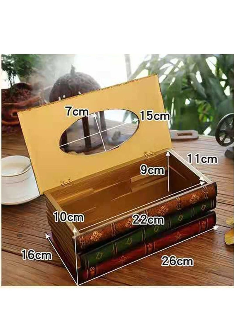 LINGWEI - Tissue Case Wooden Book Shape Tissue Box Wooden Rectangular Napkin Holder Simple and Stylish Tissue Case For Home Office - Image 1