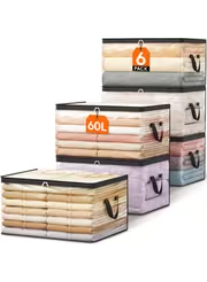 إيروريكس طقم 6 حقائب تخزين PVC سعة 60 لتر بسحاب إغلاق – منظم قابل للطي للملابس، البطانيات والألحفة مع مقابض متينة ونافذة شفافة، مثالي لتنظيم الخزانة، غرفة النوم وغرف الطلاب، متعدد الاستخدام للألعاب والملابس الموسمية وإكسسوارات التخزين - Image 1