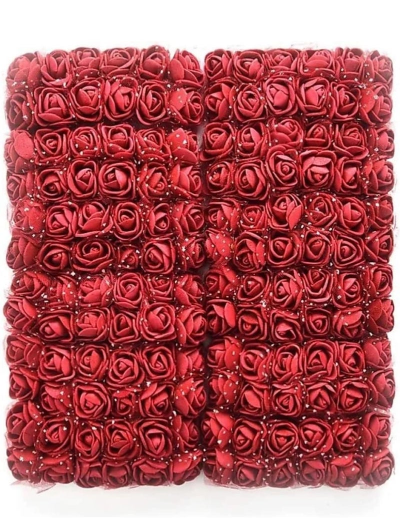 Elegance 144 pcs Artificial Flower for Valentines DIY Mini Small Artificial Floral Fake Foam Rose for Crafts Festival Home Decoration pooja room decorations Maroon
