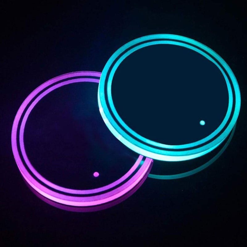 WedFeir LED Cup Holder Lights, 2pcs LED Car Coasterss with 7 Colors Luminescent Light Cup Pad, USB Charging Cup Mat for Drink Coaster Accessories Interior Decoration Atmosphere Light.