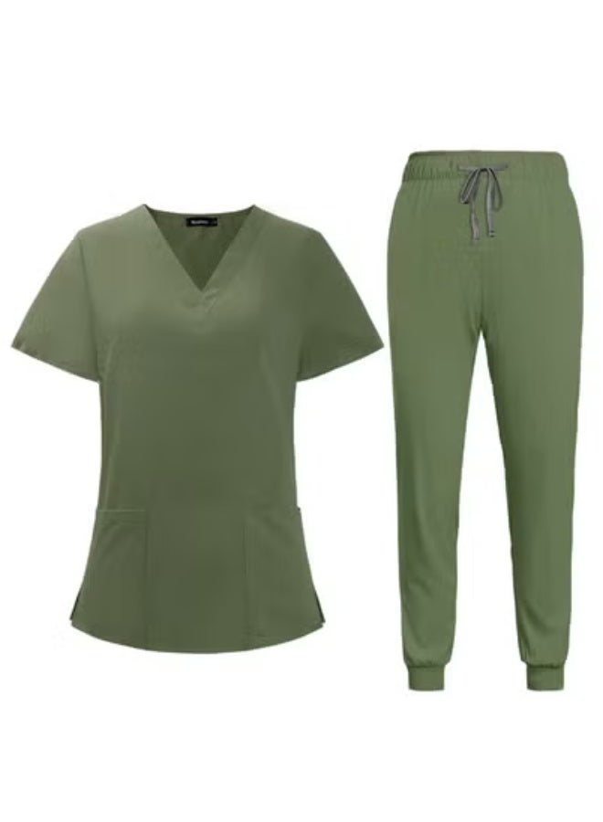 Generic Summer Doctor and Nurse Work Uniform Beauty Hospital Pet Dental Operating Room Washing Clothes Set (Green)  - Image 1