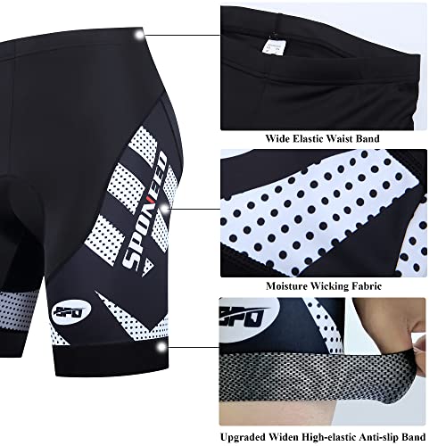 sponeed Mens Bike Shorts with Padding Bicycle Pants Workout Cyclists Underwear Padded Bikewear US L White Black - Image 2