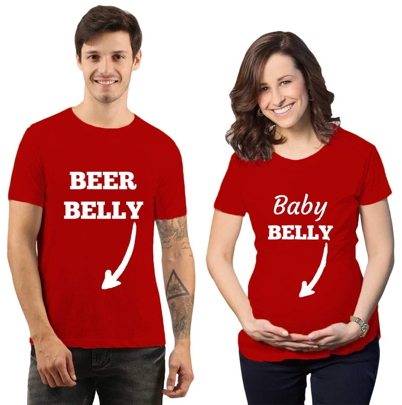 iberry's Cotton Tshirt Matching Maternity Tshirt for Women and Men| Maternity Couple Tshirt for Photoshoot|Maternity Dresses for Pregnancy |Maternity Dress for Women - Image 1