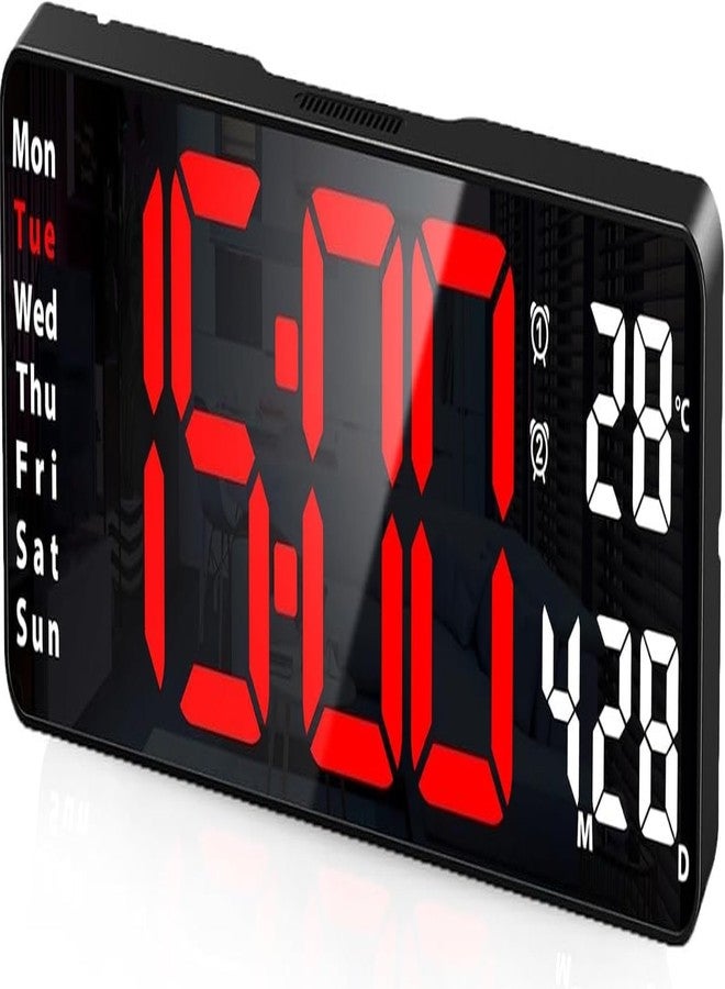 RtnSparsh Digital LED Wall Clock for Living Room Decor | Large Display with Date, Temperature, & Week | Desk Alarm Clock for Bedroom with Remote Control | for Office & Home (Red White) - Image 1