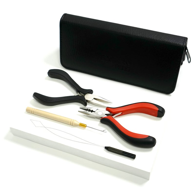 The Hair Shop Hair Extension All 5-in-1 Tool Zipper Kit for I-Tips, Beads, and Micro links | Professional Set w/Opener, Closer, Pulling Needle, Loop Needle for Hair Extensions - Image 1