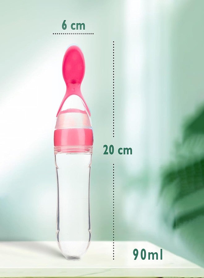Miracle Moms Baby Silicone Squeeze Feeder Bottle with Spoon/Toddler Safe Silicone Squeeze Feeding Spoon Milk Cereal Bottle Baby Training Feeder/Fruit Feeder (Pink) Pack of 1 - Image 2